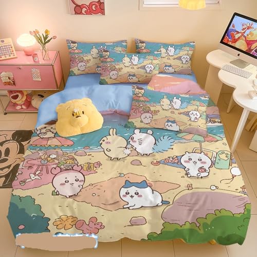 布団カバー シーツ 寝具カバーセット ちいかわ 枕カバー ハチワレ うさぎ モモンガ 掛け布団カバー 敷き布団カバー 寝具セット 寝具カバー フラットシーツ ピローケース ベッドカバーセット 掛けカバー くりまんじゅう 丸洗いOK 可愛い 猫3- 動物 お