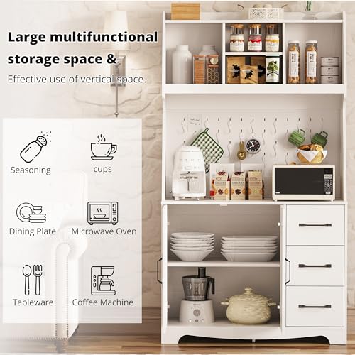 IRONCK-Coffee-Bar-Cabinet-with-Storage-and-Customizable-Pegboard-and-Power-Outlet-71-Kitchen-Buffet-Sideboard-with-3-Drawers-and-2-Barn-Doors-and-Hutch-Modern-Tall-Buffet-Storage-Cabinet-White IRONCK Coffee Bar Cabinet with Storage and Customizable Pegboard and Power Outlet 71 Kitchen Buffet Sideboard with 3 Drawers and 2 Barn Doors and Hutch Modern Tall Buffet Storage Cabinet White