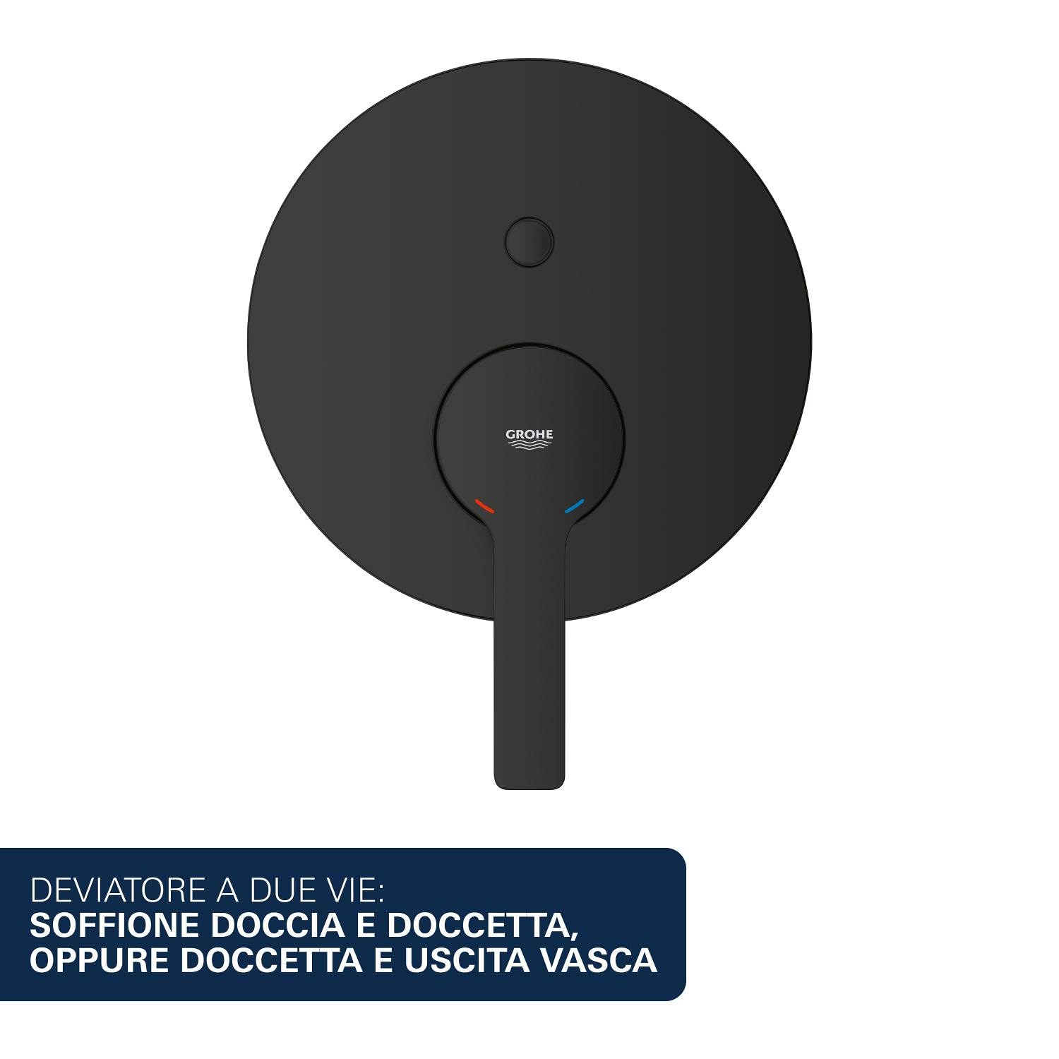 GROHE Lineare Set Finitura Miscelatore Doccia/Vasca Incasso Monocomando con Deviatore Automatico 2 Vie (Leva Metallica, Cartuccia Ceramica 46 mm, Senza Box da Incasso), Nero Opaco