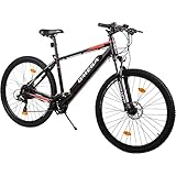 OMEGA BIKES Liohult Elektrofahrräder Aluminium MTB, 36V/12.8Ah Lithium-Ion Batterie, Elektrofahrrad mit Bafang 250W Motor, Shimano 21-Gang-Getriebe, E-Bikes für Männer, Frauen (Schwarz Orange 29 zoll)