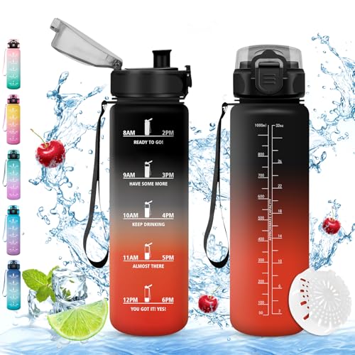 Vikaster Botella agua, 1000ml Botella, sin BPA, Botella Agua con Filtro, Botellas agua reutilizable, para Niños, Deporte, Running, Gimnasio, Bicicleta
