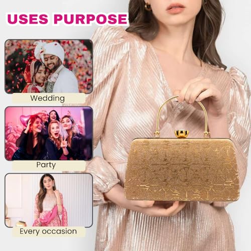 Image of SLARA Women's Evening Clutch Bag for Women, Glitter Pattern, Crystal Clasp Handbag, Perfect for Weddings, Parties, and Special Events