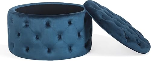 Miniatura 10 de Joveco Otomana redonda de almacenamiento, otomana tapizada con botones y parte superior extraíble, banco de almacenamiento, mesa de café,