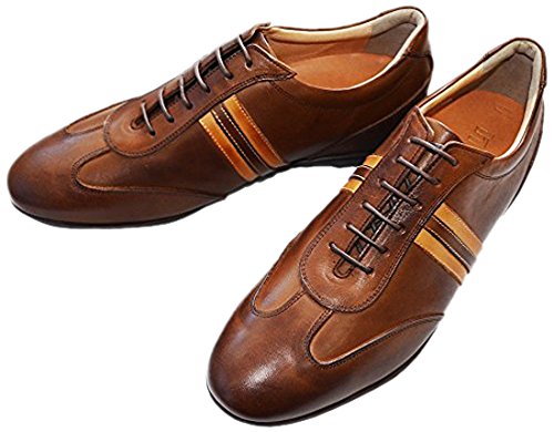 [北嶋製靴工業所] 5cmUP 本革シークレットスニーカー≪ブラウン 24.0≫レザーアップスニーカーレイヤーライン 『脚長スタイルアップシューズ』カジュアルシューズNo.899