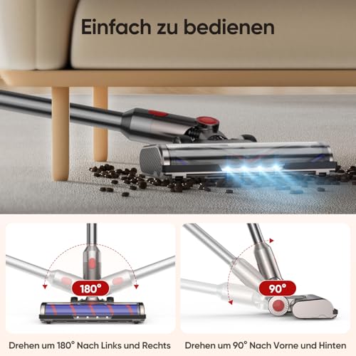 Bürste kompatibel für Dyson V7, V8, V10, V11, V15 Staubsauger, Bürste mit 4-LED Scheinwerfern, Flexibler Rotation und 2 Ersatzrollen
