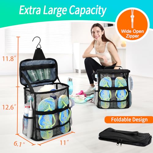 Dorm Room Essentials for Guys Girls Boys, Quick Dry Mesh Shower Caddy Portable, Large Capacity Toiletry Bag with Hanging Hook, Travel Beach Camping Cruise Ship Essentials, Birthday Gifts for Women Man — view 4
