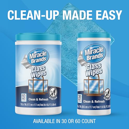 MiracleWipes for Glass, Disposable and Streak Free Cleaning Wipes for Mirrors, Windows, Kitchen, Home, and Auto- 60 Count