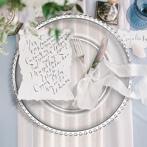 18 Pcs Plastic Beaded Charger Plates 13 Inch Round Dinner Chargers Silver Bead Charger For Dinner Plates Clear Service Plates For Wedding Birthday Party Events Bridal Shower Dinner Tabletop Decoration #TOP5