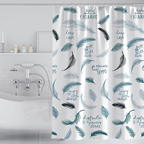 GONOVE Shower Curtain for Bathroom 240 x 200cm Mildew Resistant Waterproof Thicken Polyester Fabric Feathers Shower Curtain Liner Long Washable Bath Curtain with Hooks