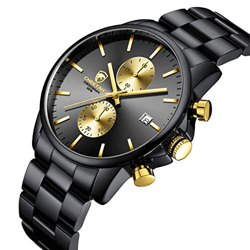 GOLDEN HOUR Fashion Business Mens Watches with Stainless Steel Waterproof Chronograph Quartz Watch for Men, Auto Date2