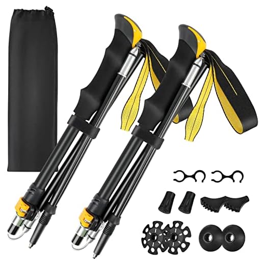 TYRSEN Bâtons de Randonnée, 2 pièces Baton Canne Pliable 110-135cm, Aluminium 7075 Ultralégers, Dureté élevée, 4 Paires Embout