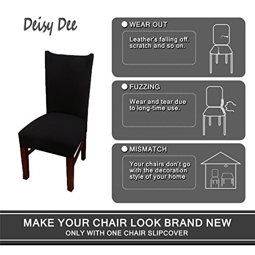Deisy Dee Stretch Solid Color Chair Covers Removable Washable for Hotel Dining Room Ceremony Chair Slipcovers Pack of 6 C093 (Black)