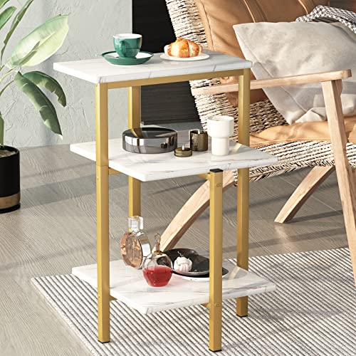 Dklgg Faux Marble Square Side Table, 24 Inch End Table Accent Table Nightstand With Metal Frame, Sofa Coffee Table For Living Room Bedroom Balcony Small Spaces, Gold #TOP2