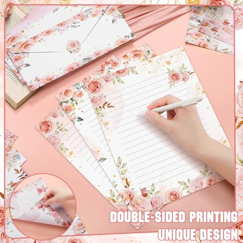 Image of TaoBary 160 Pcs Stationery Paper Set 50 Double Sided Stationery Papers with 50 Matching Envelopes and 60 Round Dot Sticker, 10 Design(Floral,8.5 x 11 Inch)