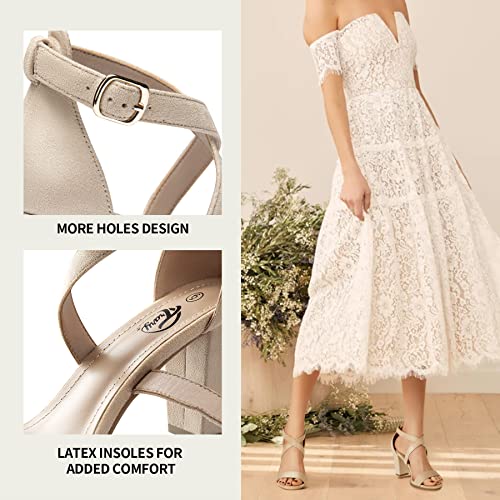Image of Trary Women's Block Chunky Heel Sandals for Women Open Toe Adjustable Cross Ankle Strap Dress Shoes Walking Wedding Evening Bridal Heels