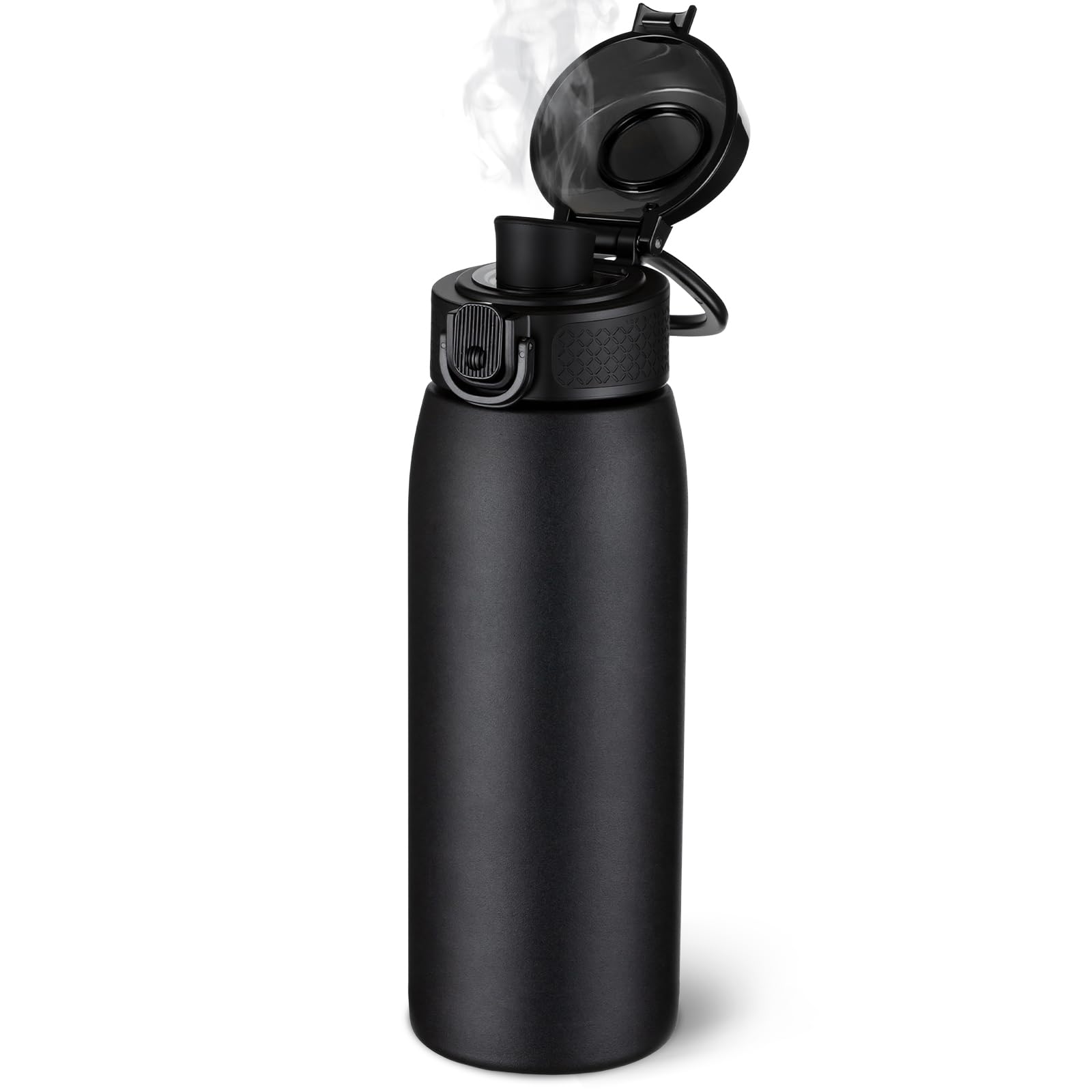 Insulated Water Bottle 18 oz with Dustproof Lid, Carry Handle & Tea Infuser, BPA-Free & Leakproof, Stainless Steel Water Bottles Ideal for Fitness, Hiking, Office & Outdoor Use （Black ）