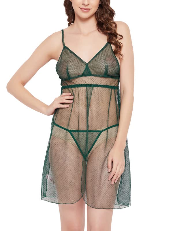 Women's Lace Chic Basic Semi-Sheer Knee Length Baby Doll with Matching G-String-image-21
