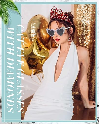 Kanayu 2 Pairs Heart Sunglasses Shiny Rhinestone Sunglasses Bride and Groom Glasses for Bachelorette Party Wedding Honeymoon4