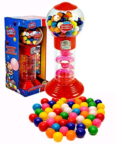 PlayO 10.5" Spiral Gumball Machine Toy Bank - Dubble Bubble Spiral Style Includes Aprox 40 Gum Balls - Kids Prizes (Red Spiral Machine)