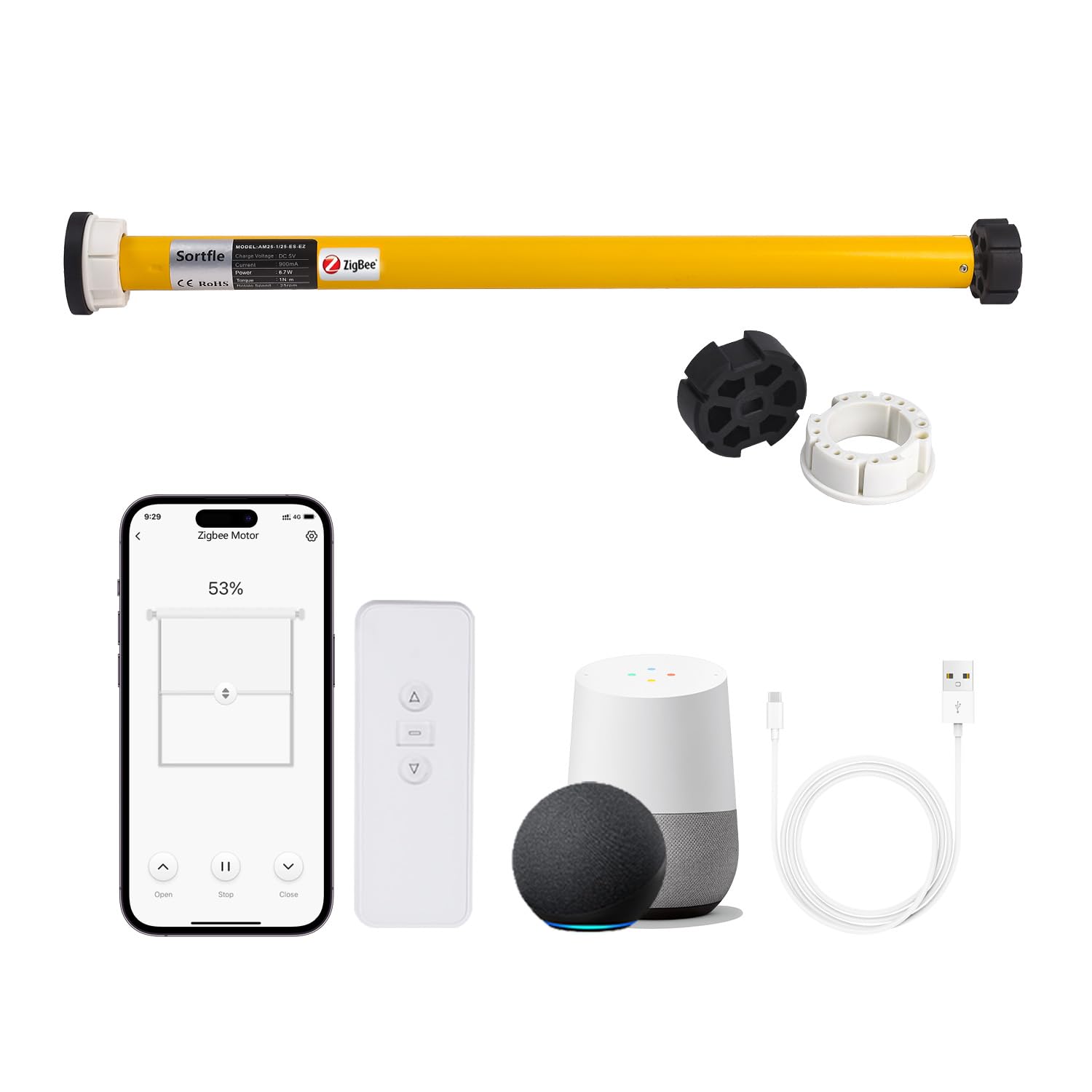 AM25 Smart Blinds Motor for 1.75" (43mm) Shade Tube, Zigbee Electric Roller Shade, Tubular Motor, App Timer and Group Control, Compatible with Alexa and Google Home