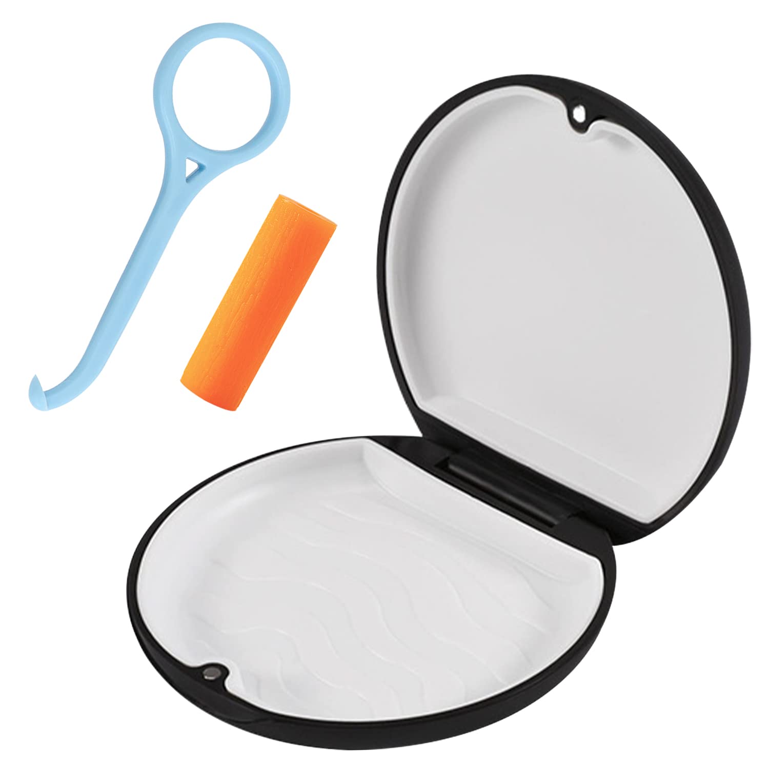 1 scatola di immagazzinaggio nera con 1 strumento di rimozione dell'allineatore e 1 custodia ortodontica portatile, custodia invisibile per bretelle, custodia per protesi, custodia ortodontico.