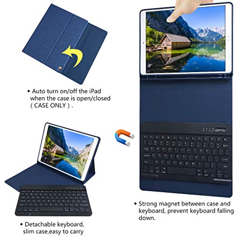 iPad Air 3 Keyboard Case for iPad Pro 10.5, iPad Air 3rd Generation 10.5 inch Case with Keyboard, Magnetic Detachable Bluetooth Keyboard, Lightweight Case, Auto Sleep Wake, Navy Blue