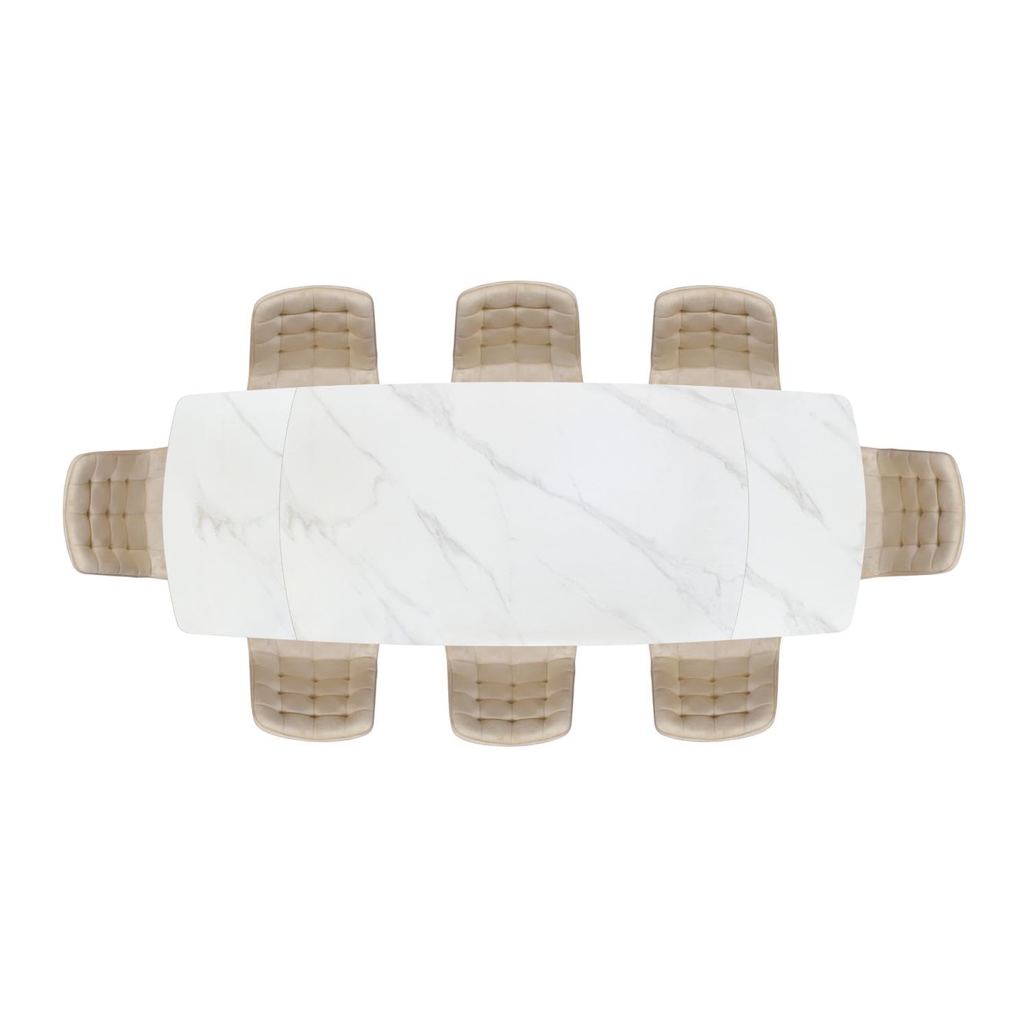 KONTE.DESIGN Tavolo BONIFACIO in ceramica bianco statuario e base in metallo verniciato nero, allungabile 160x90 cm - 240x90 cm