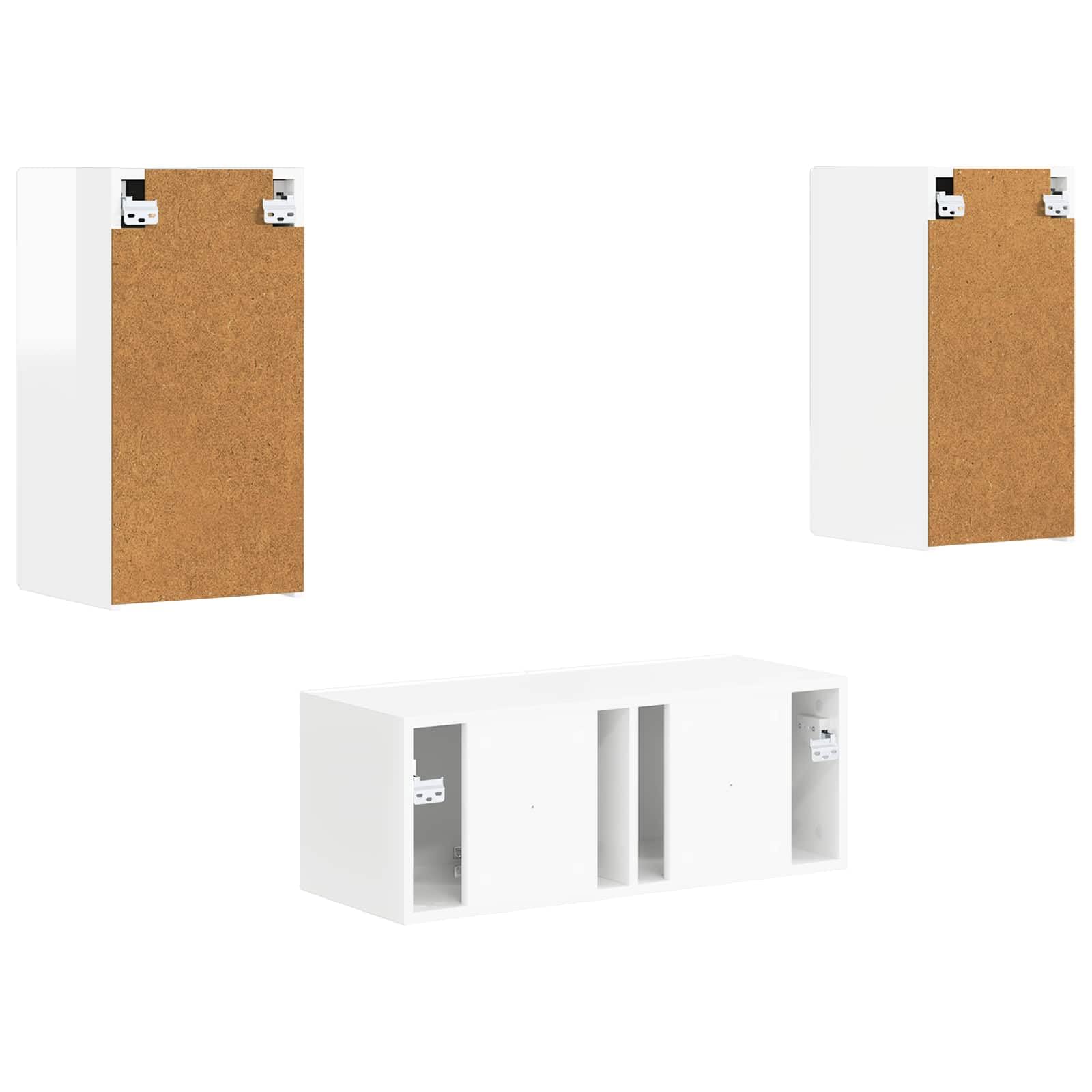 TV-Schrankset Wandmontiert 2-teilig, Hochglanz Weiß Holzwerkstoff, Modernes Media-Center für Wohnzimmer, Schlafzimmer, 78,5x31x30 cm