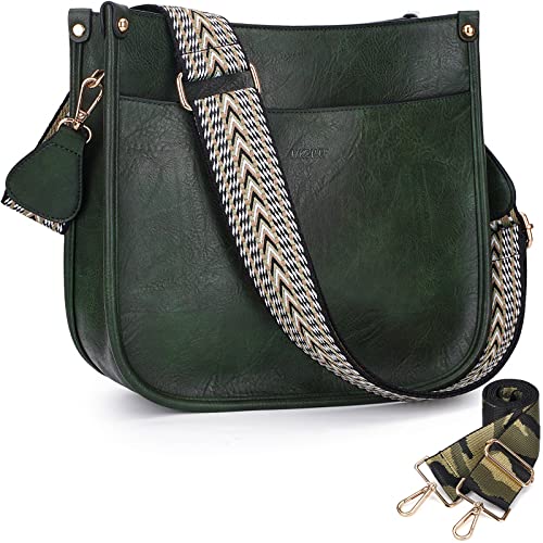Image of HKCLUF Crossbody Bags for Women Trendy Vegan Leather Hobo Handbags With 2PCS Adjustable Guitar Strap Shoulder Bucket Bags