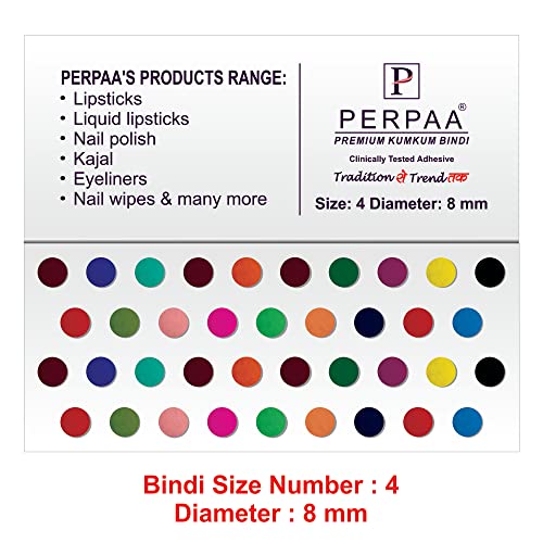 Image of PERPAA Premium Velvet Sticker Kumkum Bindi Box of 15 Flaps - Pottu for Women,Ladies, Girls (Size 04, Diameter 8mm, Multicolor)