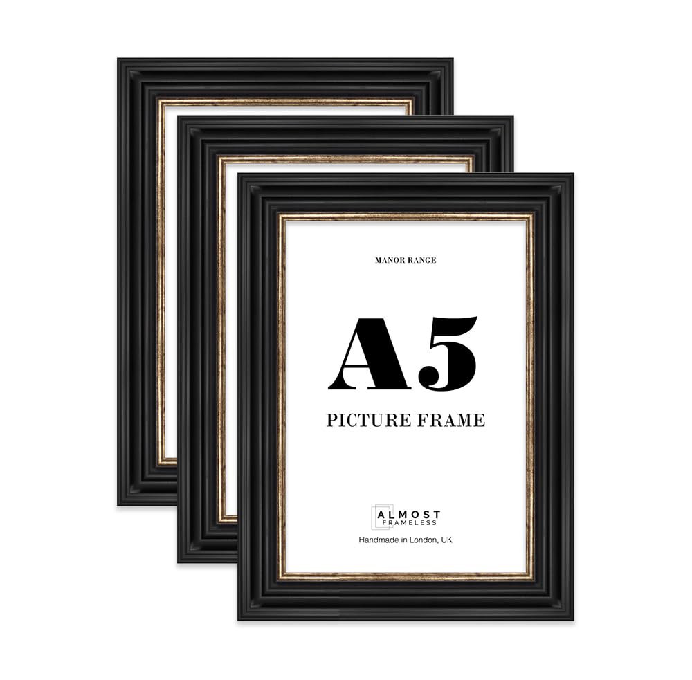 A5 Picture Frame, Display A5 Pictures (14.7 x 21.1cm) - Black & Gold Sophisticated 42mm Edge Room Decor - 3 Pack โ image 1