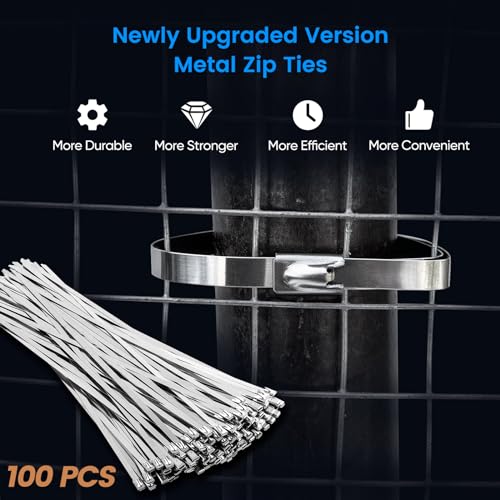 Metal Zip Ties,100 Pcs 11.8 Inch,304 Stainless Steel Zip Ties Multi-Purpose Metal Cable Ties-Suitable for Outdoor Chain Link Fence and Exhaust Wrap Zip Ties - Image 2