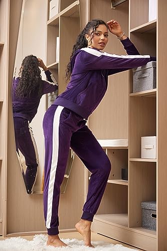 Image of Velour Tracksuit Womens 2 Pieces Joggers Outfits Jogging Sweatsuits Set Soft Sports Sweat Suits Pants