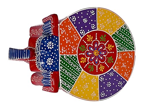 Image of Hand-Crafted and Colorful Emboss Painted Wooden Elephant Shape Stool Gardan Table,Decorative Showpiece (8 Inches Height, Red)
