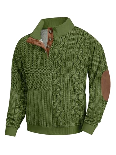 Mens Sweatshirt Retro Vintage Knit Print Sweatshirt 3D Printed Stand Up Collar Long Stand Collar Henley Button Polo2