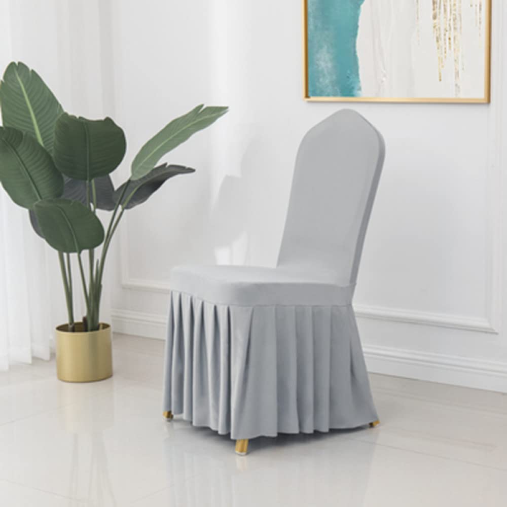 24 Colours Skirted Chair Covers Spandex Lycra Universal Ruffled Chair Cover Wedding Hotel Banquet Decoration Ruched Thick,Silver Grey,Fit All Chairs
