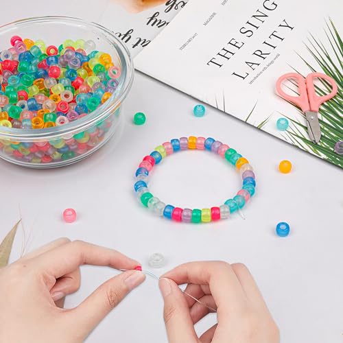 Image of 1000Pcs Glow in The Dark Pony Beads 9mm Plastic Kandi Beads Bulk for Friendship Bracelet Necklace Craft Jewelry Making Beads for Hair Braids 9 Color
