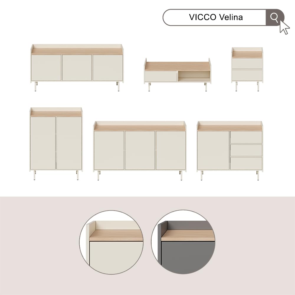 Vicco Mobile tv Velina, Crema, 140 x 63 cm con 3 porte, adatto come mobile TV con vano a giorno