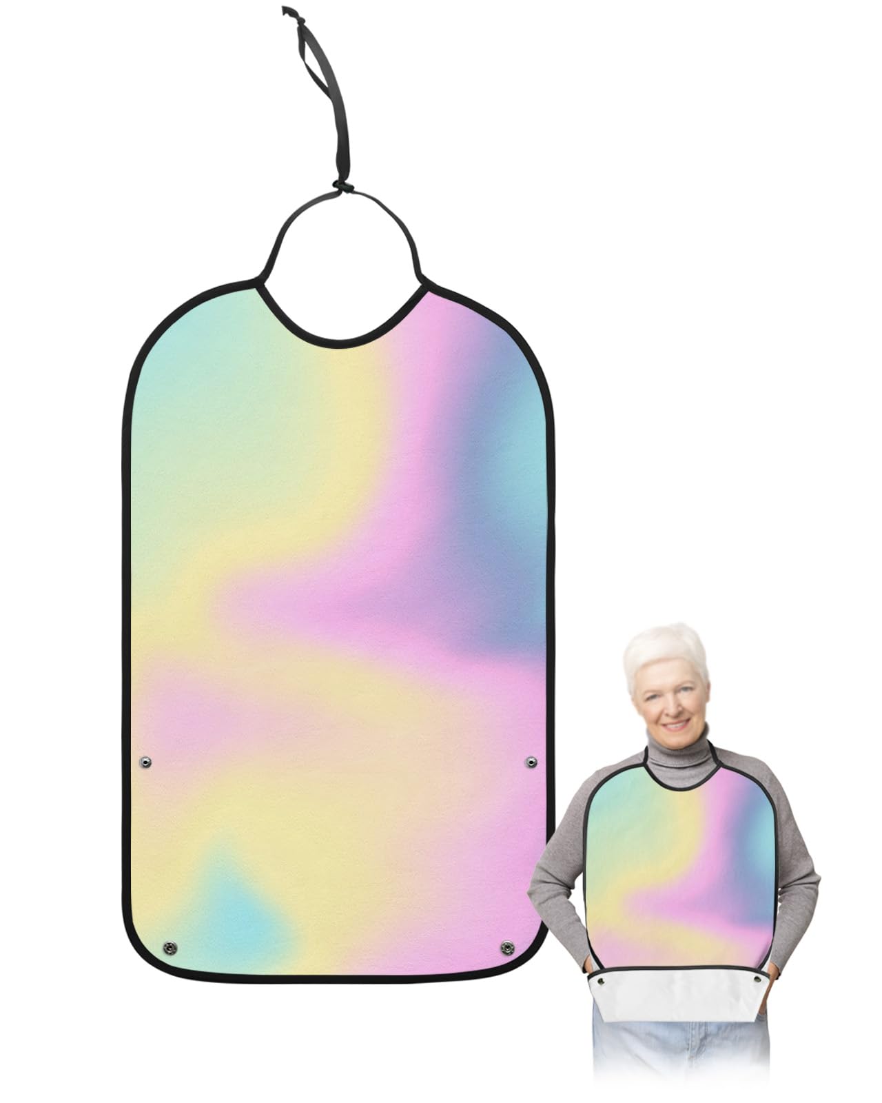 Kewadony Adult Bibs for Elderly Women - Purple Pink Ombre Waterproof Dining Clothing Protectors with Crumb Catcher for Eating/Feeding, Colorful Teal Color Gradient Terry Cloth Bib Machine Washable