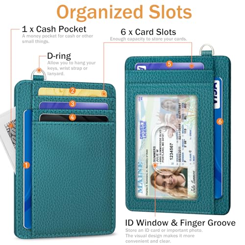Image of Yonlevres Credit Card Holder for Women Slim RFID Blocking Wallet Small Blue | Front Pocket, Handy, RFID Blocking, Woman Girls Ladies Gifts, D-ring for Keychain,Thin Mini Card Case, ID Window, PU Leather