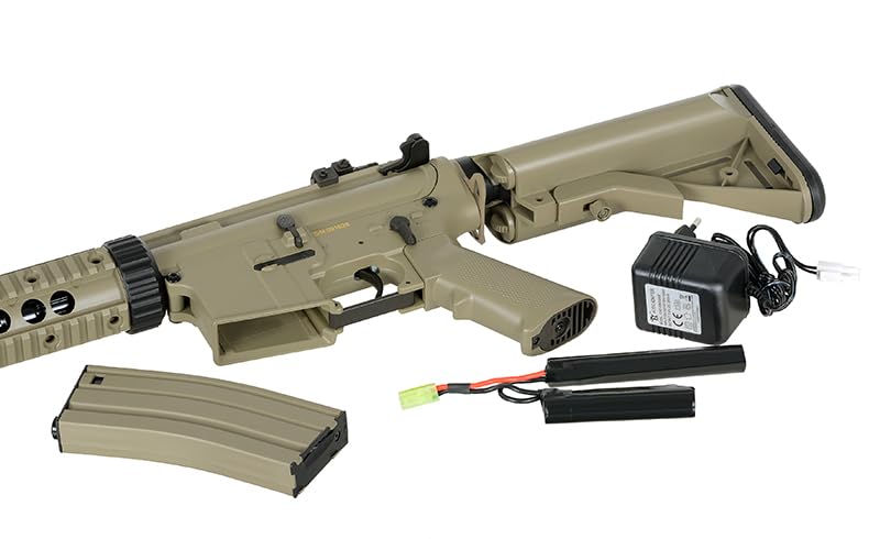 Fusil Rifle réplica Airsoft eléctrico CM.513 M4 Tan Cyma con batería, Cargador de batería y Cargador de Bolas hi-Cap