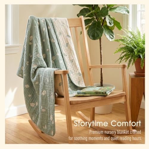 Image of Botanical Muslin Baby Blanket - Made with Organic Cotton, Sage Green Leaf Jacquard for Gender Neutral Nursery, Baby Registry Gift, 43x43 Inches (Terra Sage Green)