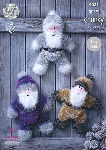 King Cole Tinsel Chunky Easy Knit Knitting Pattern for Santa Claus Christmas Toys 3 Sizes (9031) by King Cole