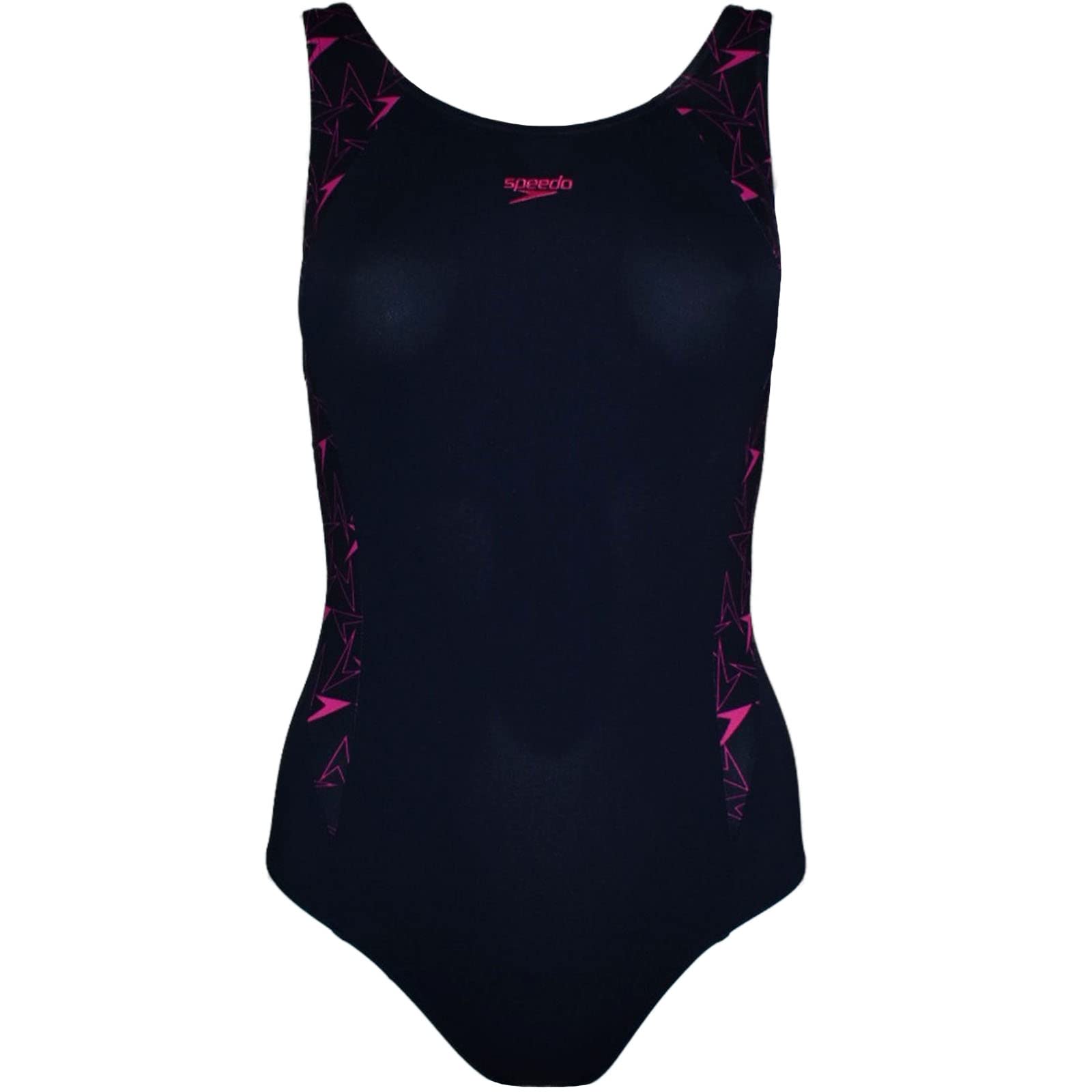 Speedo (32, Black/Pink) Womens Boomstar Splice Flyback One Piece Swimming Swim Costume Swimsuit