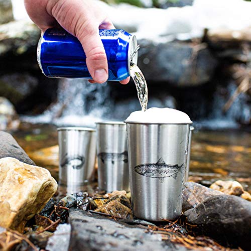 Freshwater Fish (Set Of 4) Stainless Steel Pint Cups - Unique Gift For Guys - Tumblers For Home, Travel, Camping, Camper, Office, A Birthday Gift For Men - Durable Glasses Or Mugs #TOP6