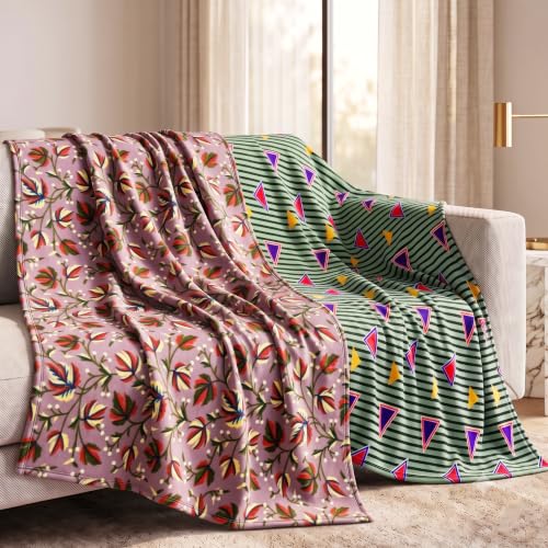 Image of VAS COLLECTIONS 220 GSM Ultra Soft Flannel Blanket Set of 2 for Single Bed, Premium Fleece Winter Blanket, Skin Friendly, Breathable, Durable, Easy Care, 60 x 90 Inches - Mauve & Green