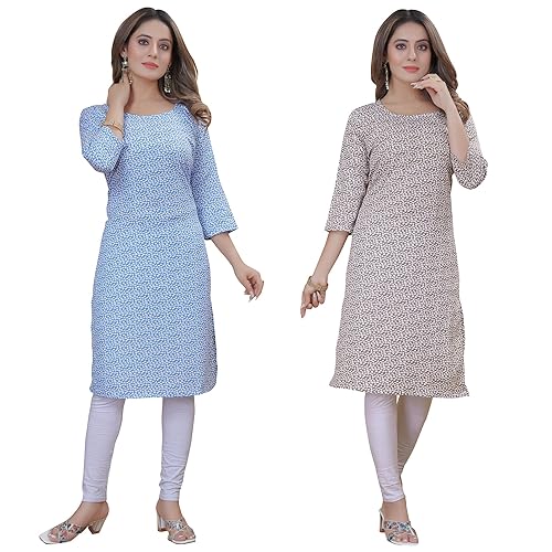 Image of PRAZVIKA Women's Multicolor Exclusive Crepe Kurta||Pack of 2 Kurta||Kurta for Women