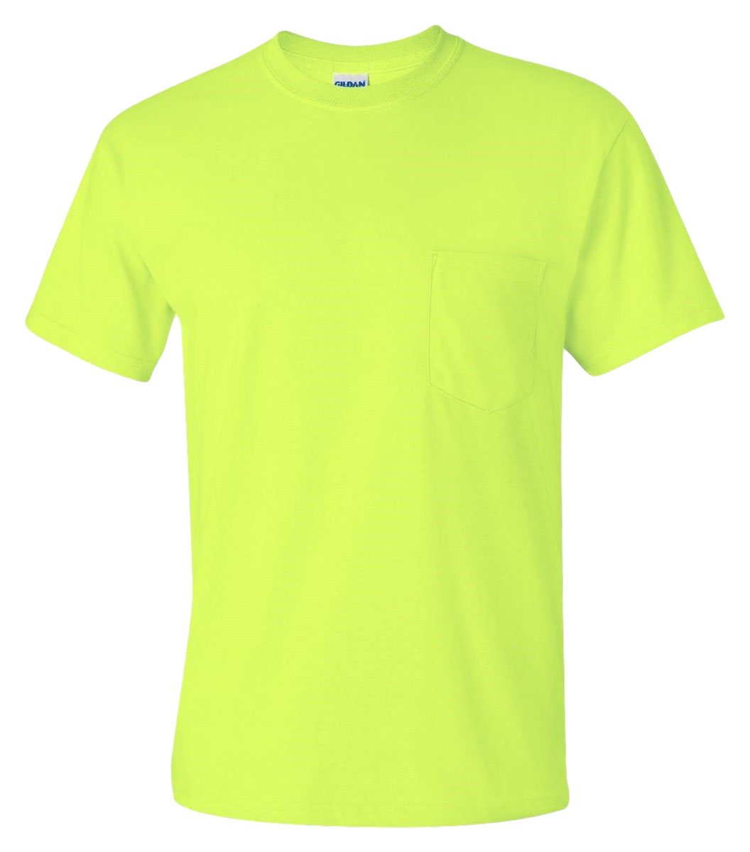 Cotton 6 oz. Pocket T-Shirt (G230) Safety Green, 2XL (Pack of 12)