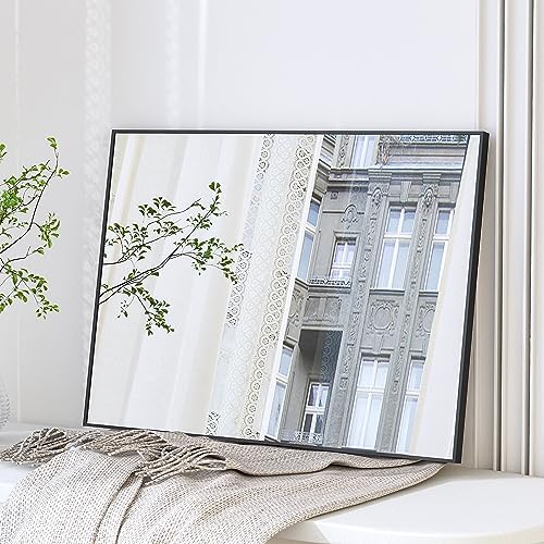 Boromal Spiegel Schwarz 100x70cm Rechteckiger Spiegel mit Metall Rahmen Badspiegel Wandspiegel für Badezimmer, Waschräume, Schlafzimmer – Ansicht 2