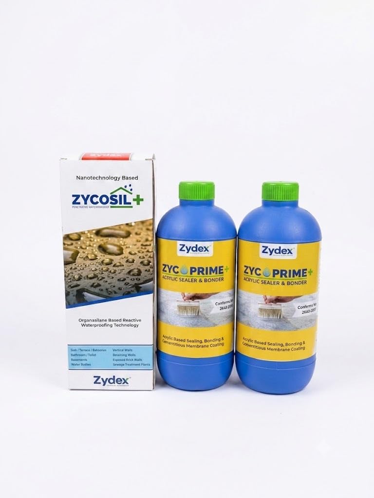 ZYCOSIL+ [1 Litre] Waterproofing Chemical + ZYCOPRIME+ [1 Litre x 2] Acrylic Sealer & Bonder | Nanotechnology Reactive Waterproofing Kit for Terrace, Roof, Walls, Bathrooms & Concrete Protection-image-5